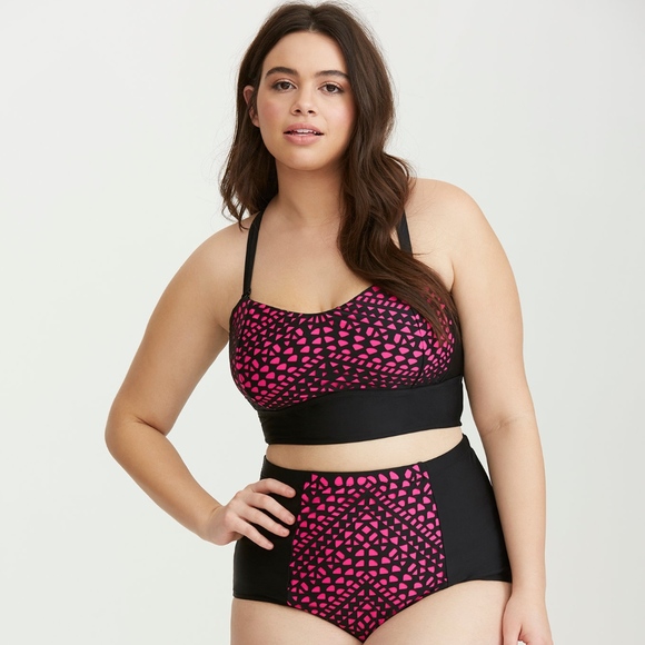 torrid Other - torrid Laser Cut Bandeau Swim Top pink black 0x 1x